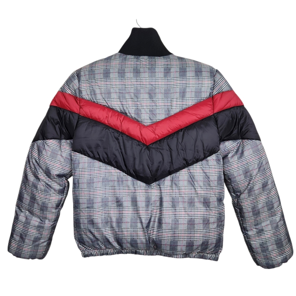 Central Park West Wesley Plaid Striped Puffer Jacket Moc Collar Womens Size S - Picture 6 of 11